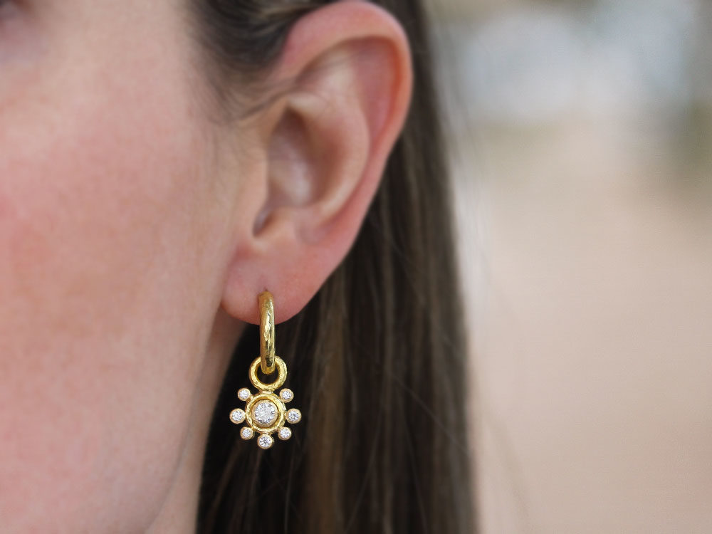 Elizabeth Locke Round Diamond Earring Charms with Diamond Halo for